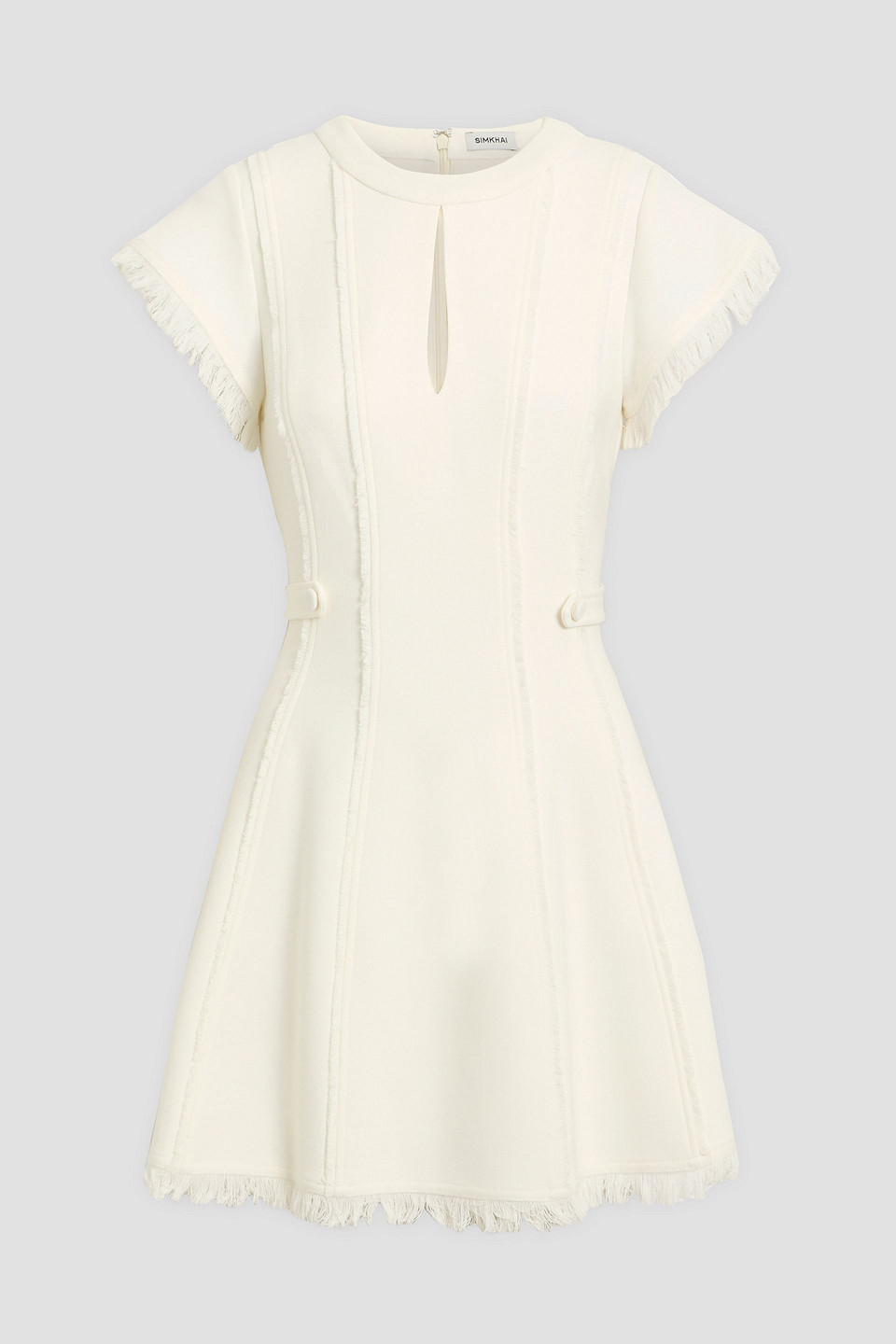 Simkhai Anielle Fringed Cutout Tweed Mini Dress In White