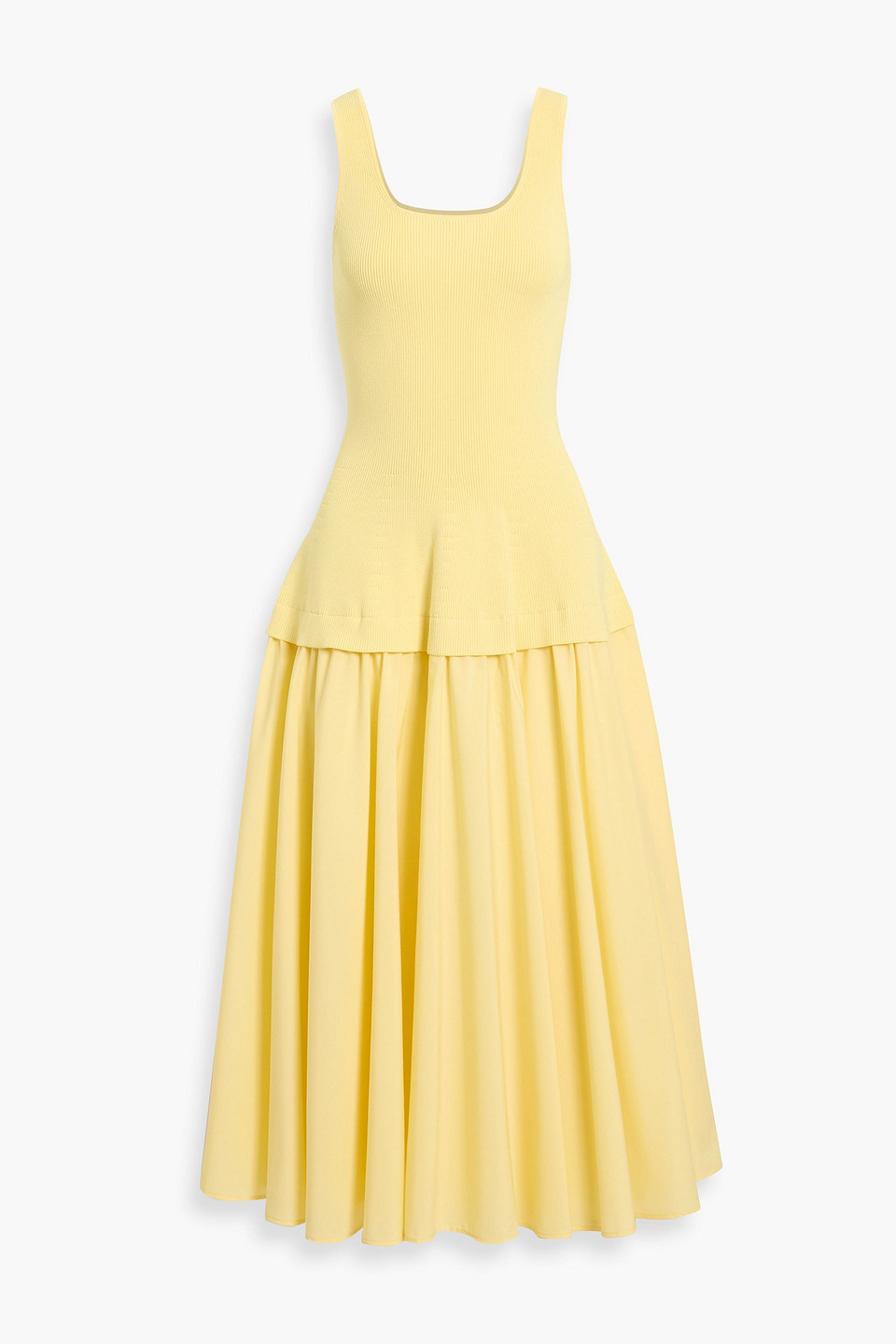 Simkhai Allana Knit-paneled Poplin Midi Dress In Yellow