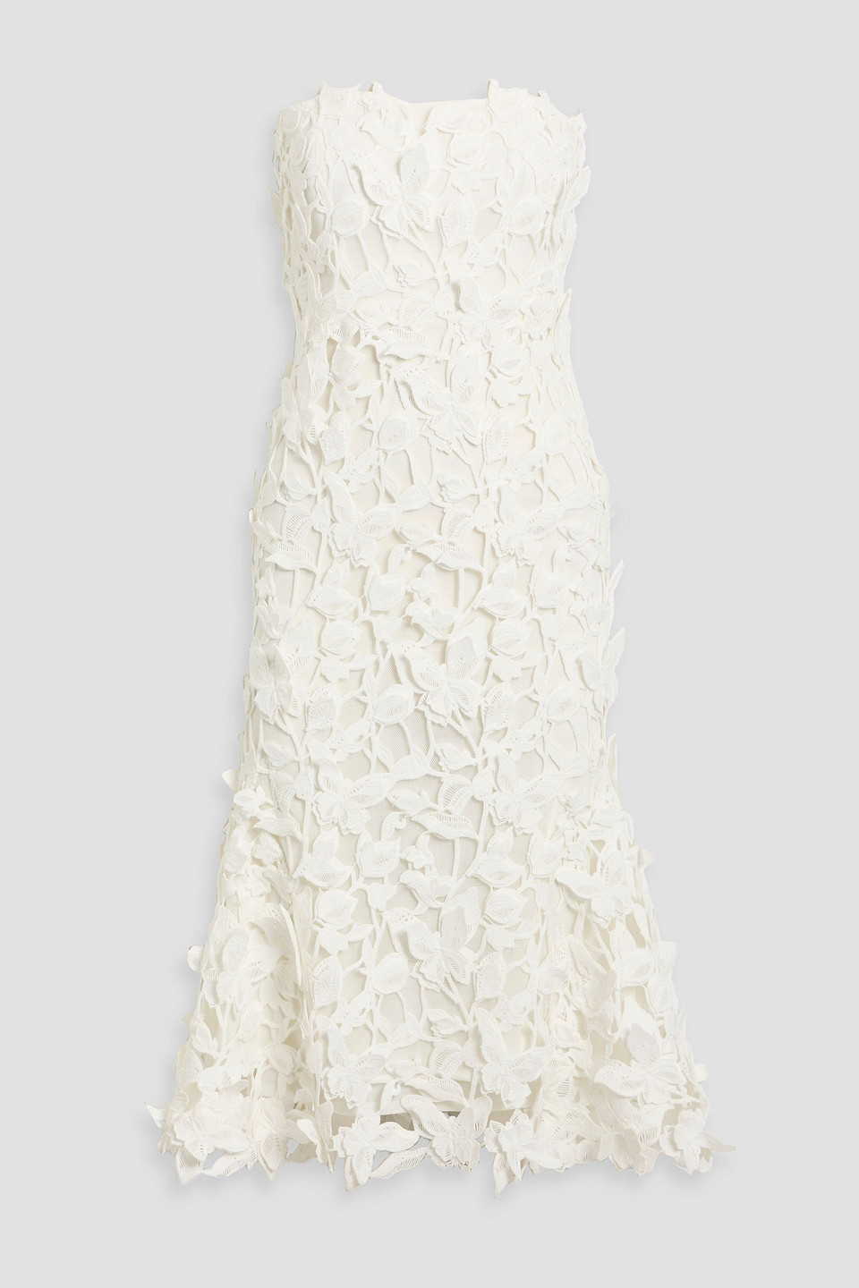Simkhai Fleurella Strapless Guipure Lace Midi Dress In White