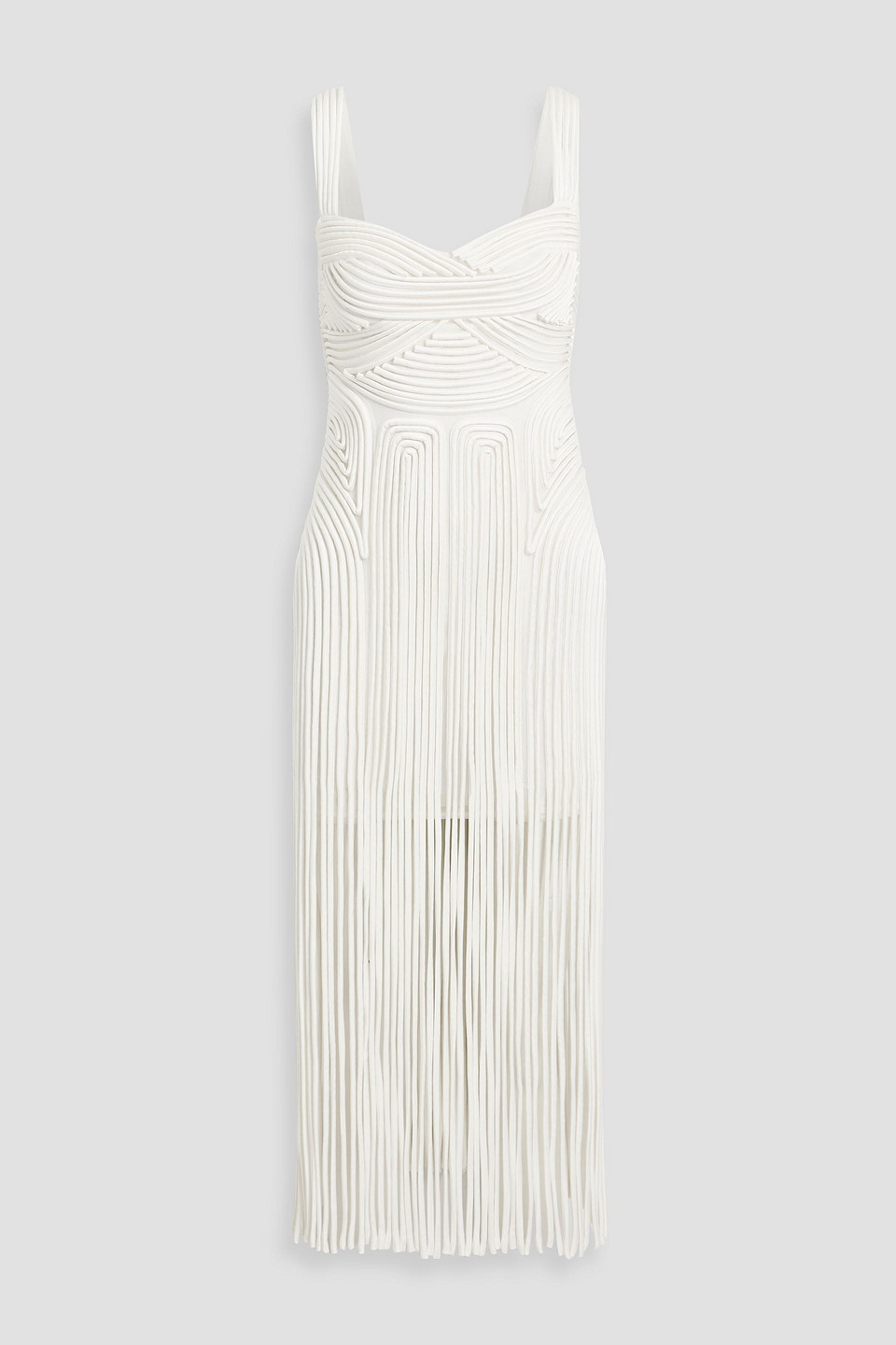 Simkhai Darby Fringed Satin And Mesh Midi Dress In White