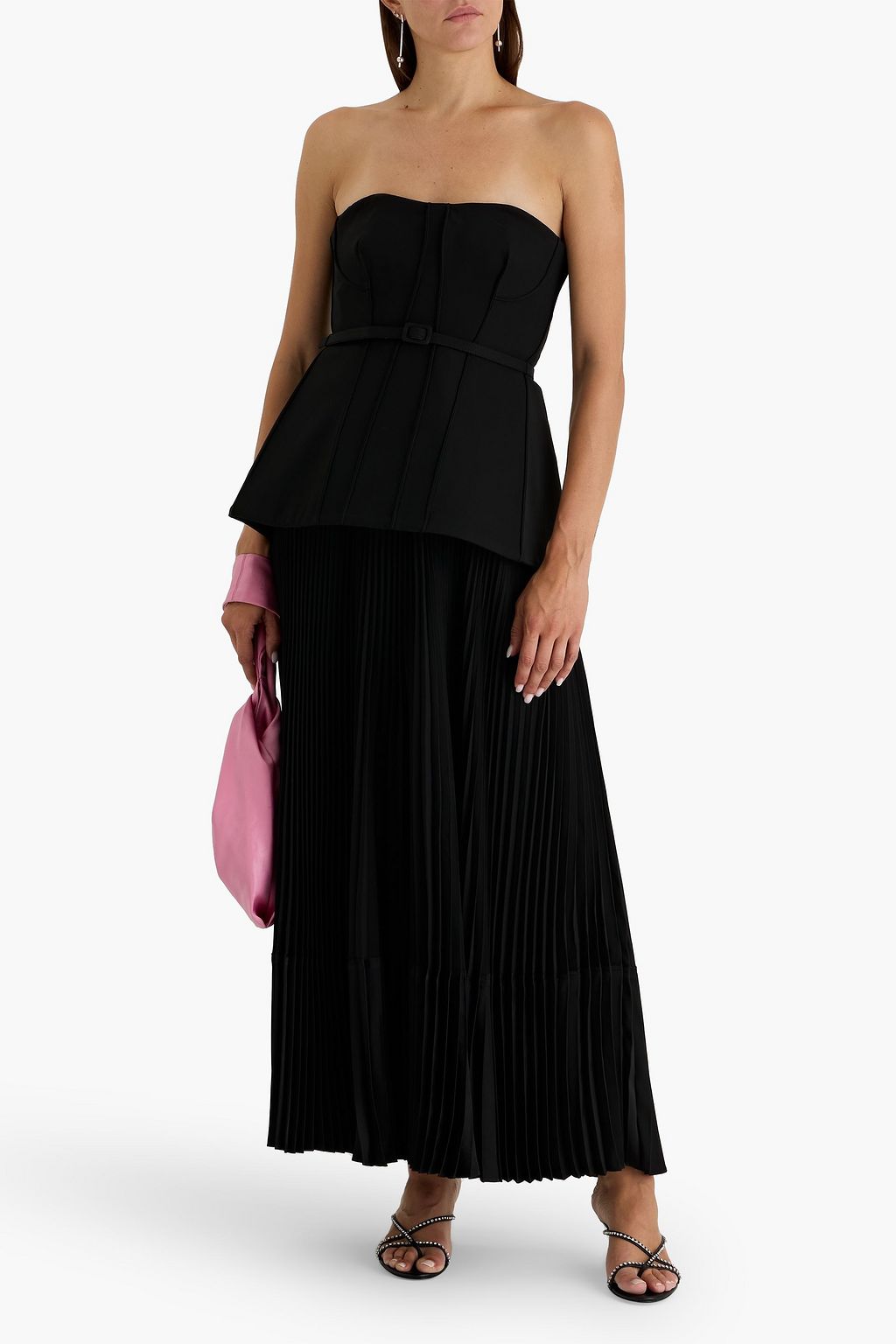 SIMKHAI Prisca strapless peplum crepe midi dress