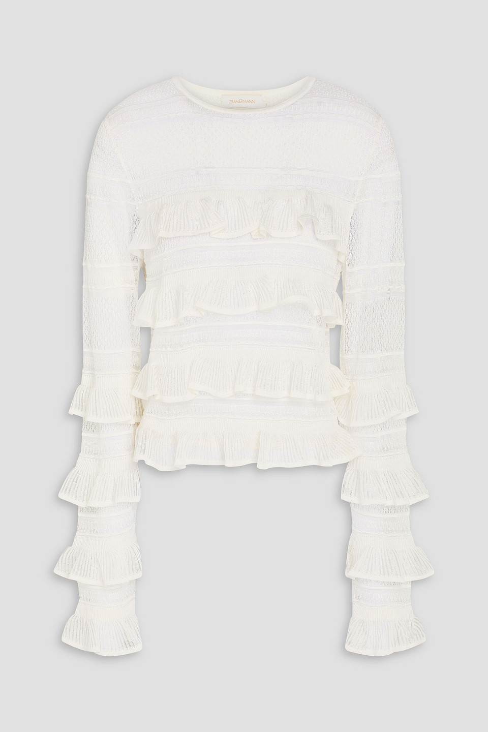 Zimmermann Ruffled Pointelle-knit Top In White