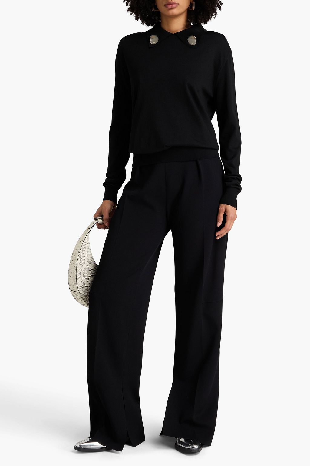 JIL SANDER Pleated stretch-knit wide-leg pants