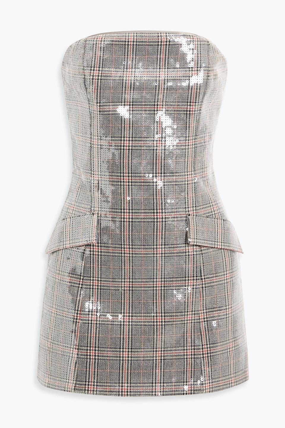 Retroféte Crowne Strapless Sequined Checked Tweed Mini Dress In Gray