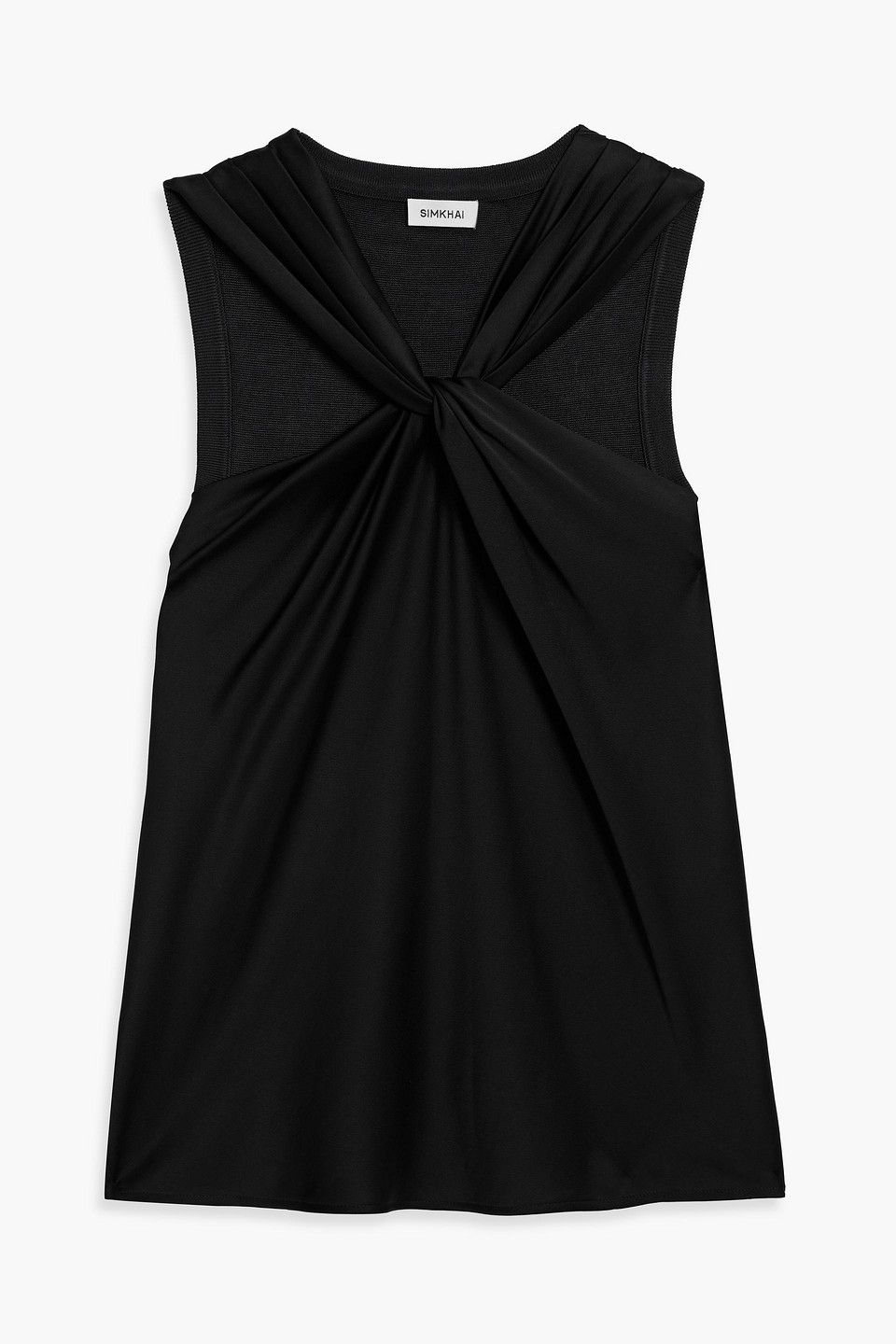 Simkhai Ria Twist-front Satin And Ribbed-knit Top In Black