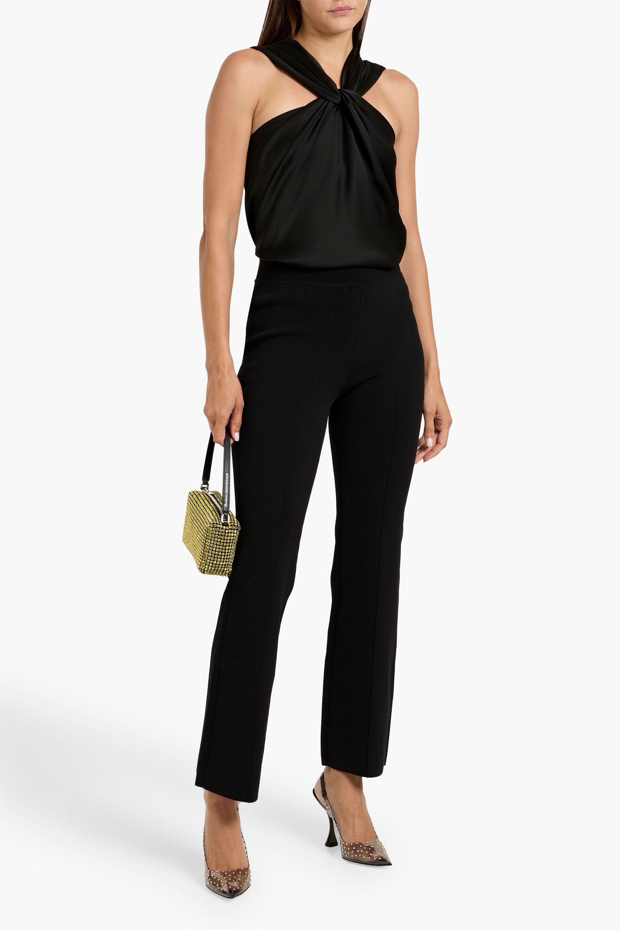 SIMKHAI Ria knit-paneled twisted satin top