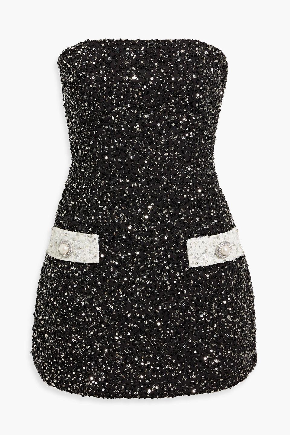 Retroféte Merit Strapless Sequined Woven Mini Dress In Black