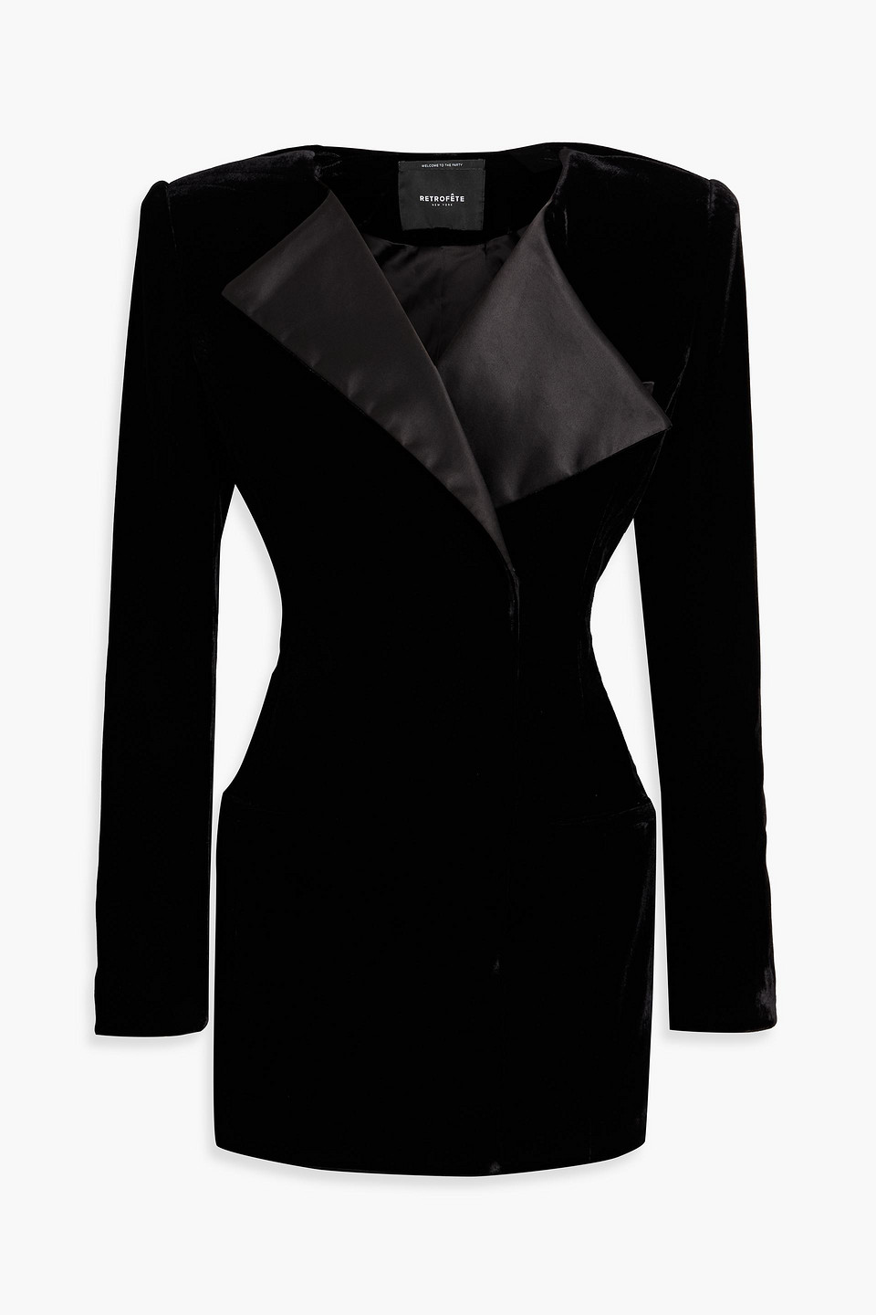 Retroféte Mona Velvet Mini Tuxedo Dress In Black