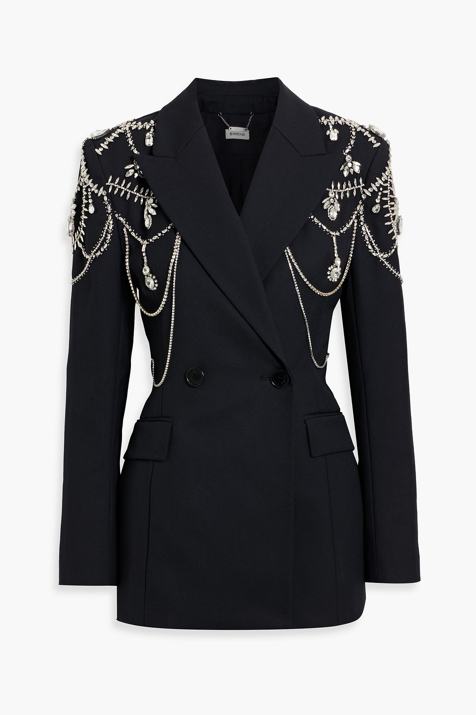 Simkhai Getty Crystal-embellished Wool-blend Twill Blazer In Black