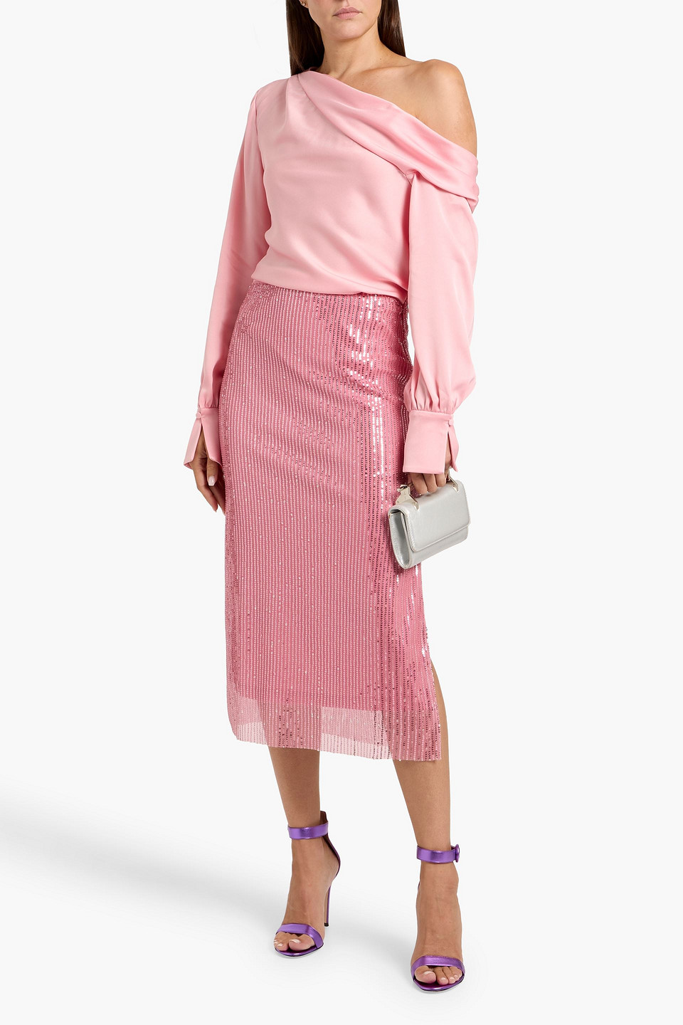 Simkhai Alice One-shoulder Satin Top In Pink