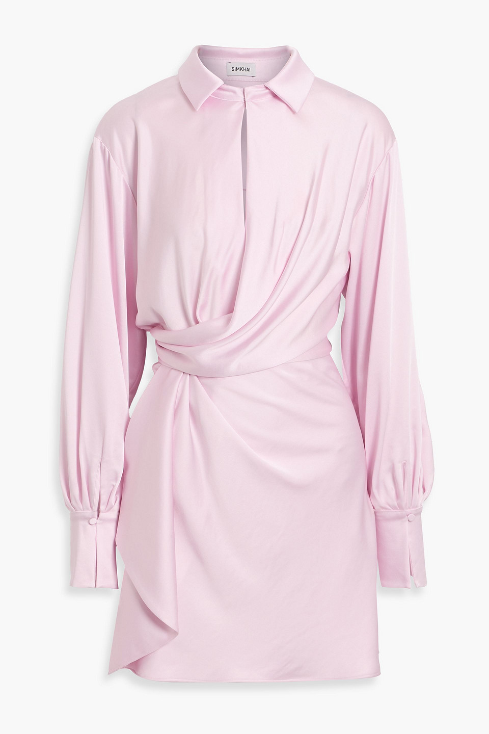 simkhai - talit wrap-effect satin mini shirt dress - pink - us 2