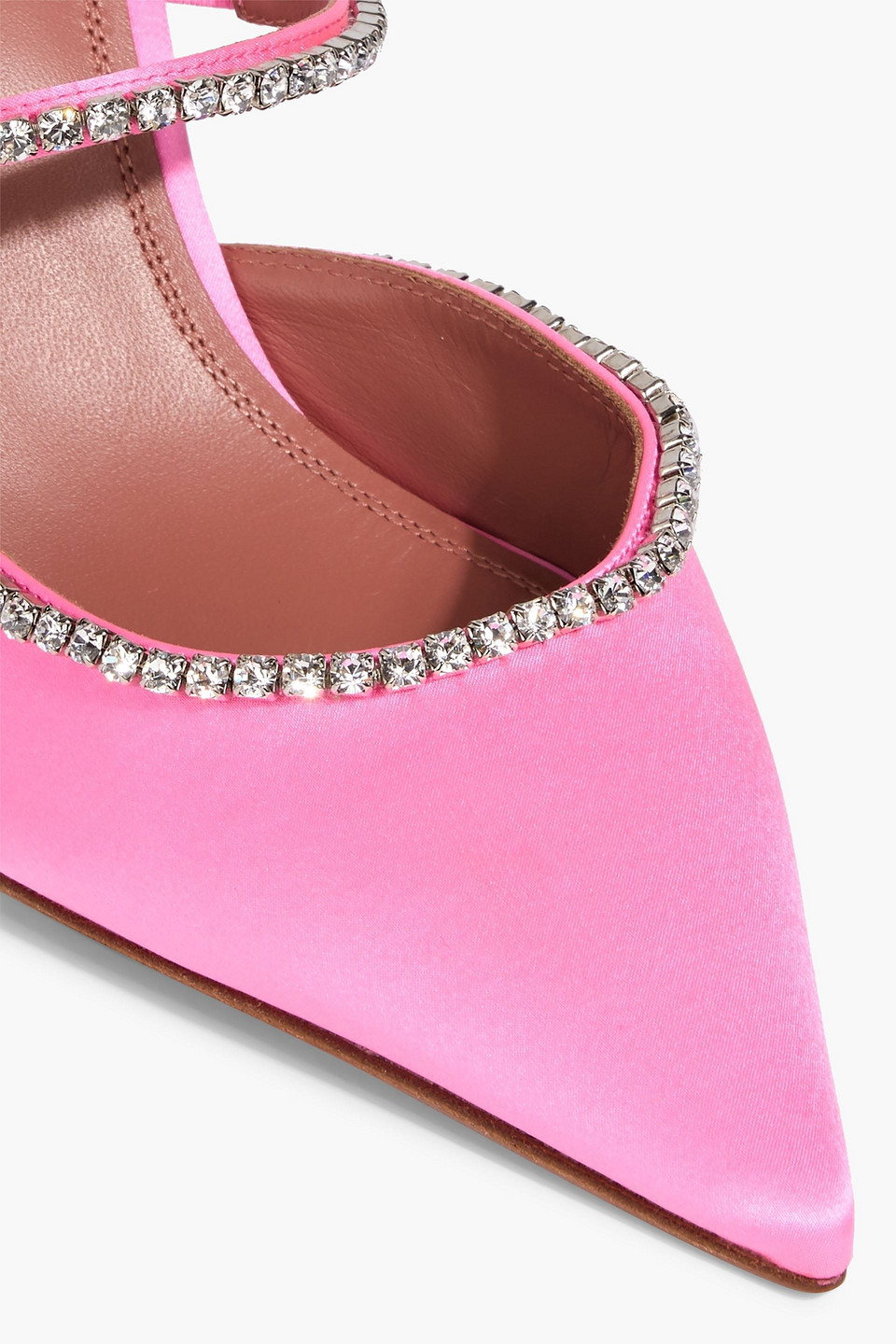 Amina Muaddi Gilda Crystal-embellished Satin Mules In Pink