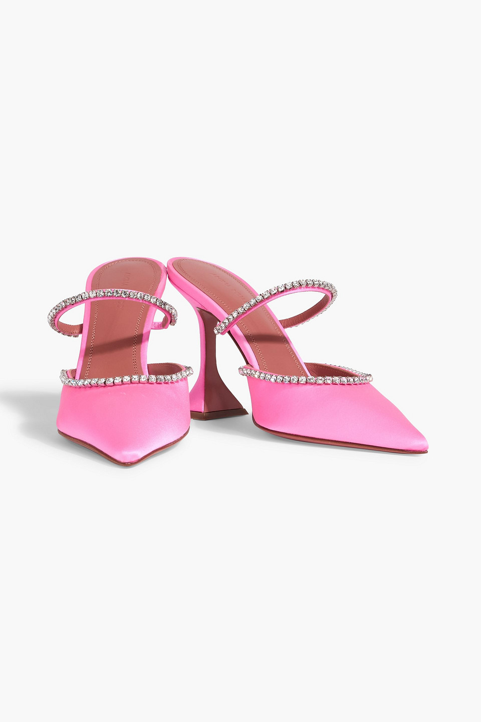 Amina Muaddi Gilda Crystal-embellished Satin Mules In Pink