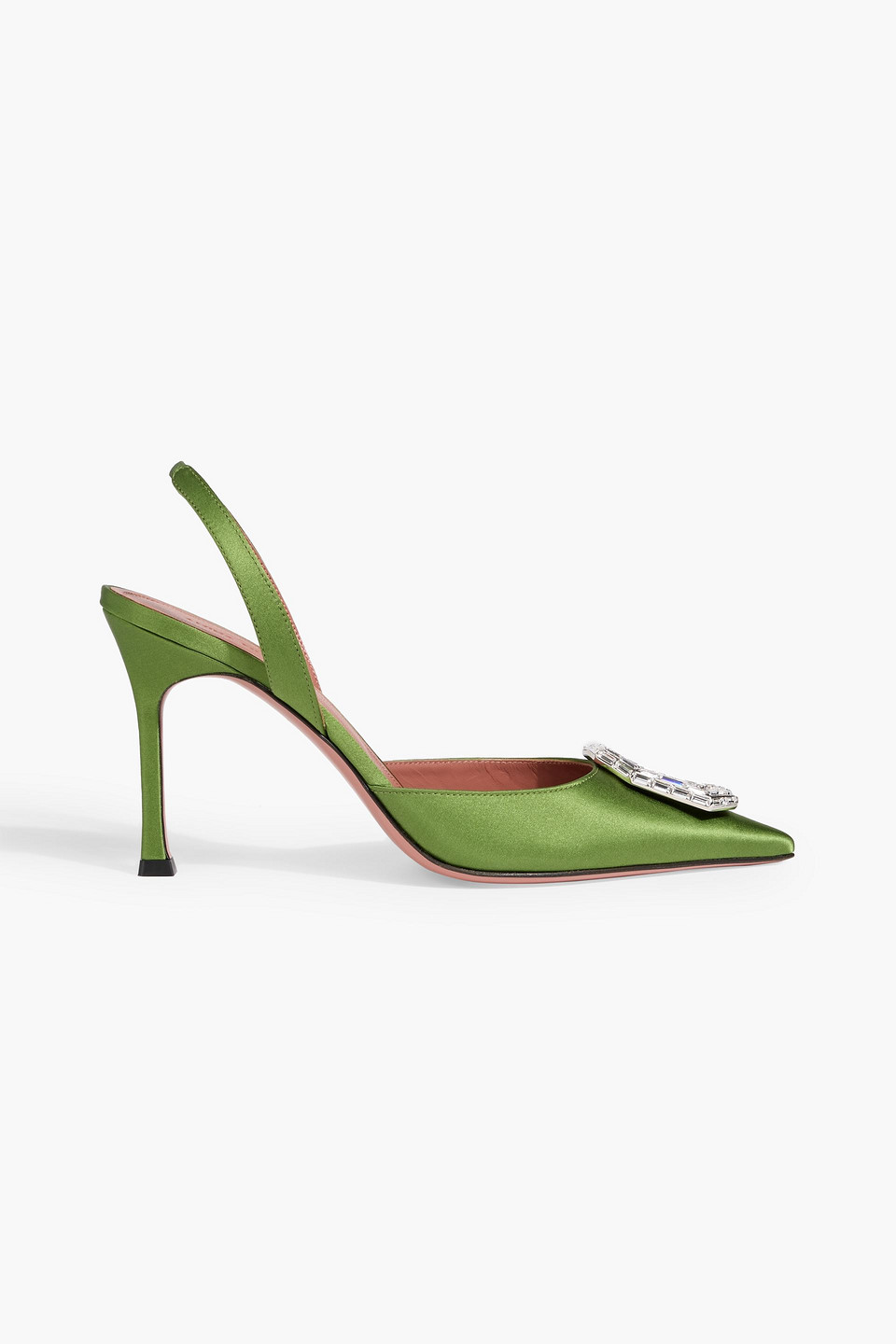 Amina Muaddi Camelia Crystal-embellished Satin Slingback Pumps In Green