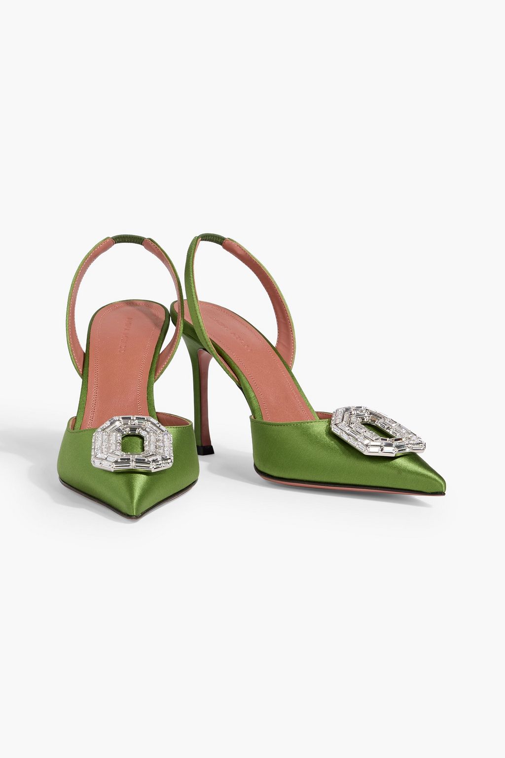 AMINA MUADDI Camelia crystal-embellished satin slingback pumps