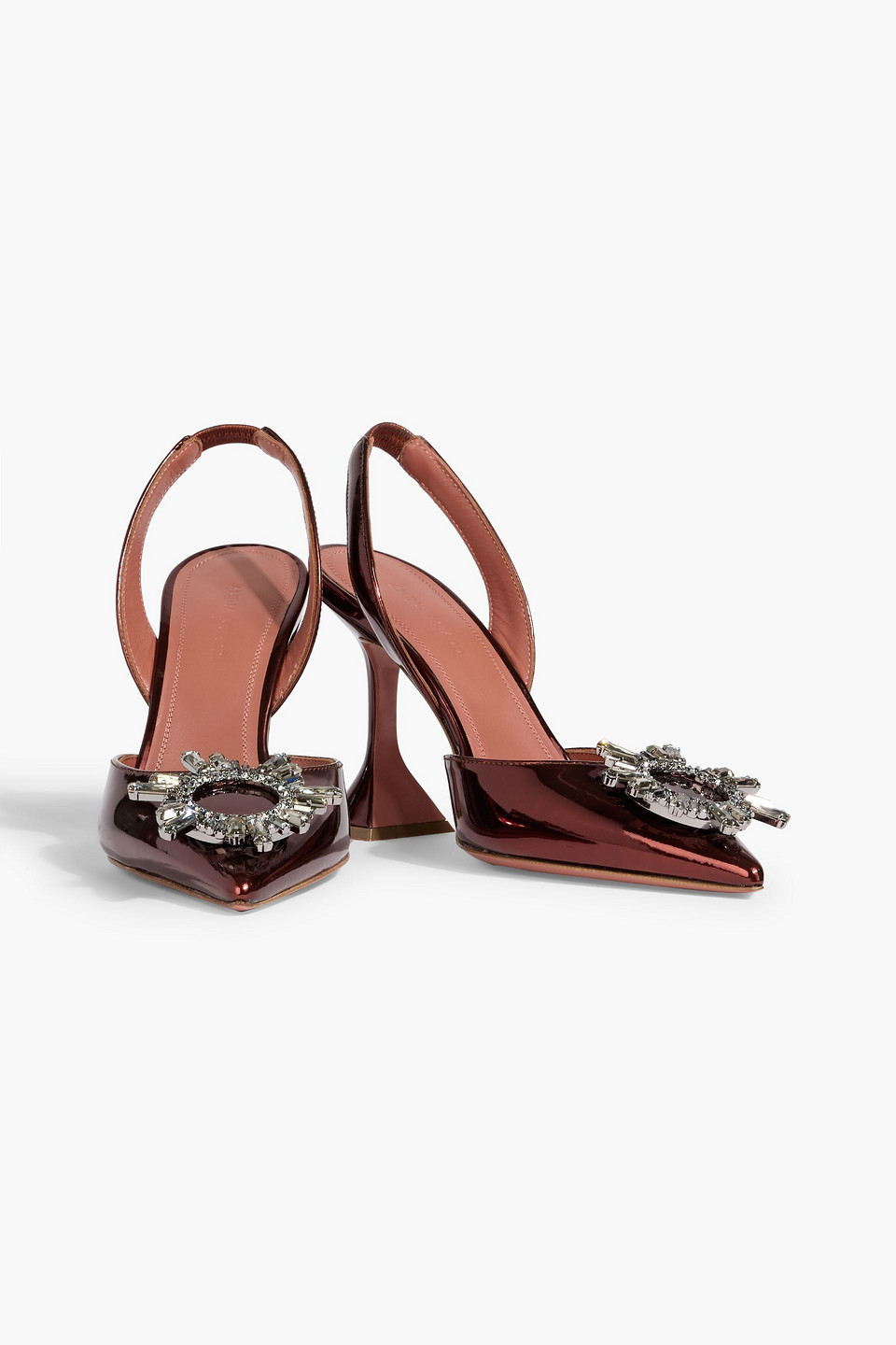 Amina Muaddi Begum Crystal-embellished Mirrored-leather Slingback Pumps In Animal Print