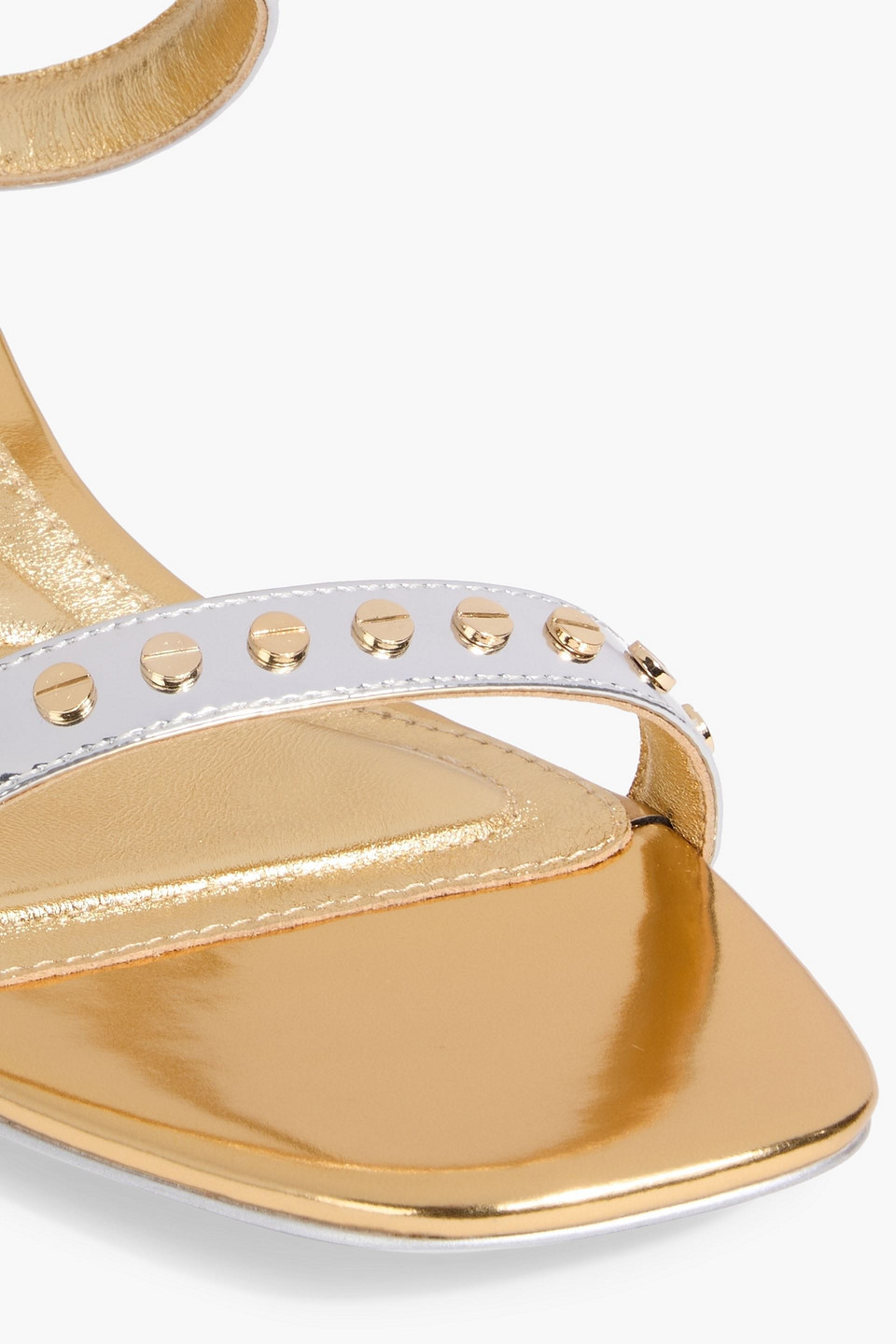 Simkhai Studded Mirrored-leather Mules In Silver