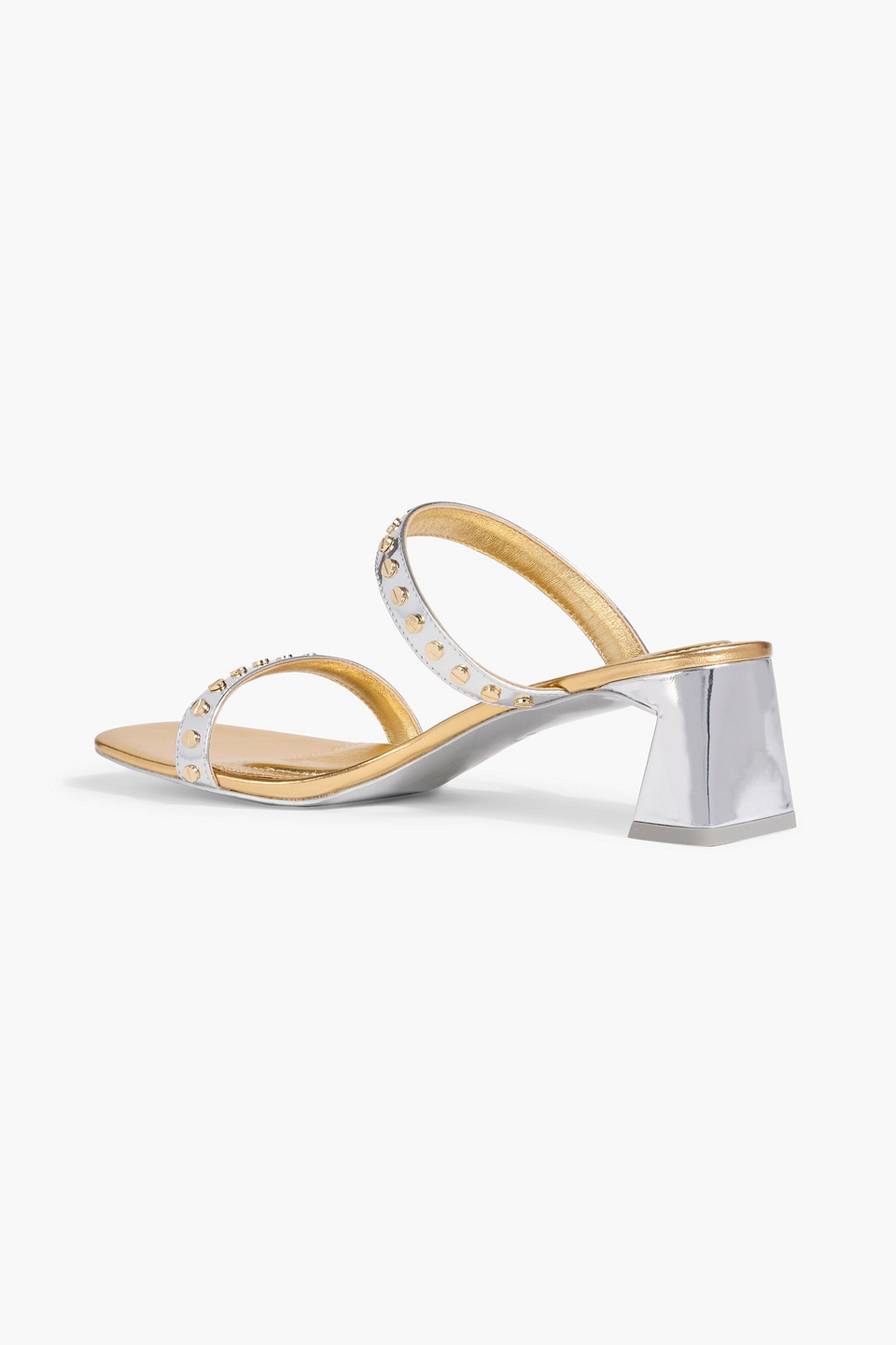 Simkhai Studded Mirrored-leather Mules In Silver