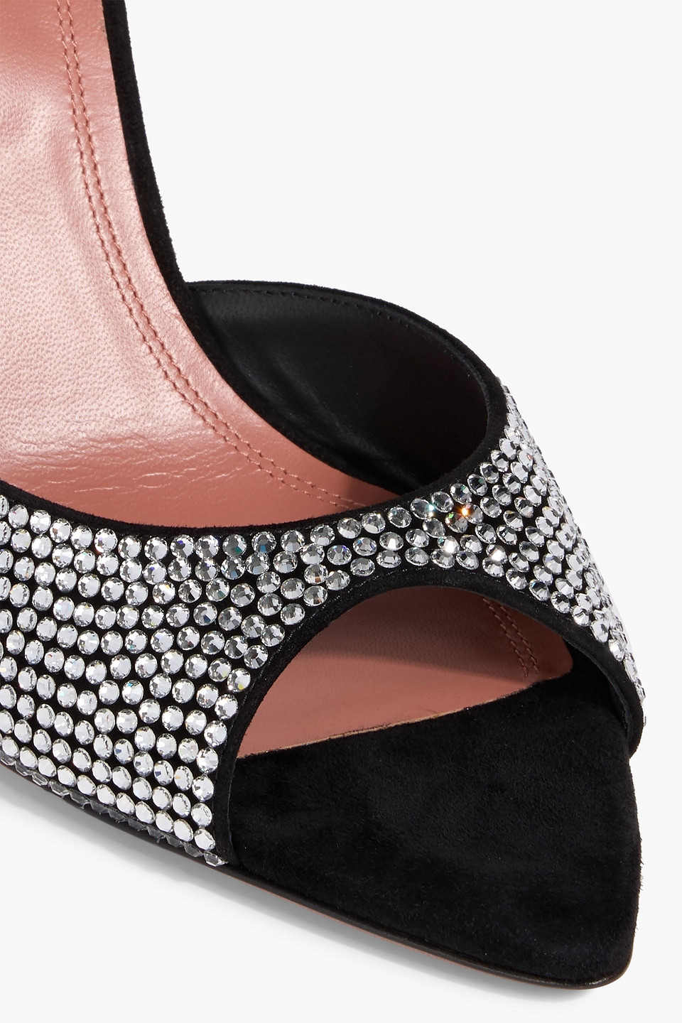 Amina Muaddi Caroline 95 Crystal-embellished Suede Mules In Black