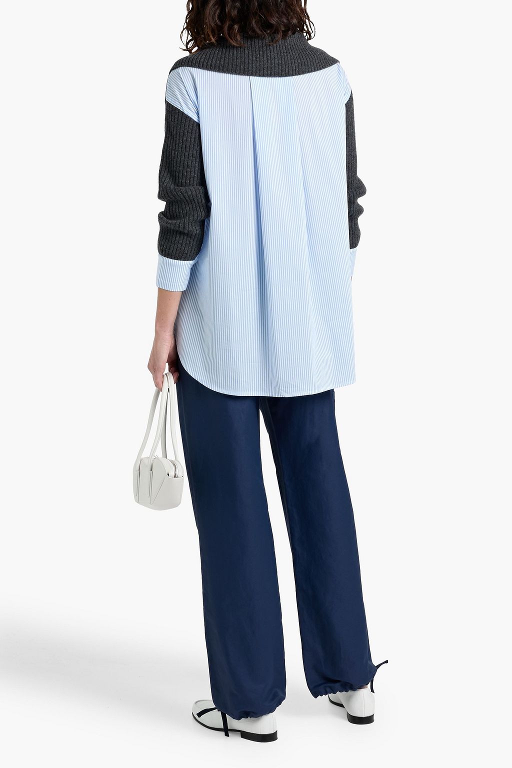 NAADAM Striped poplin-paneled wool and cashmere-blend sweater