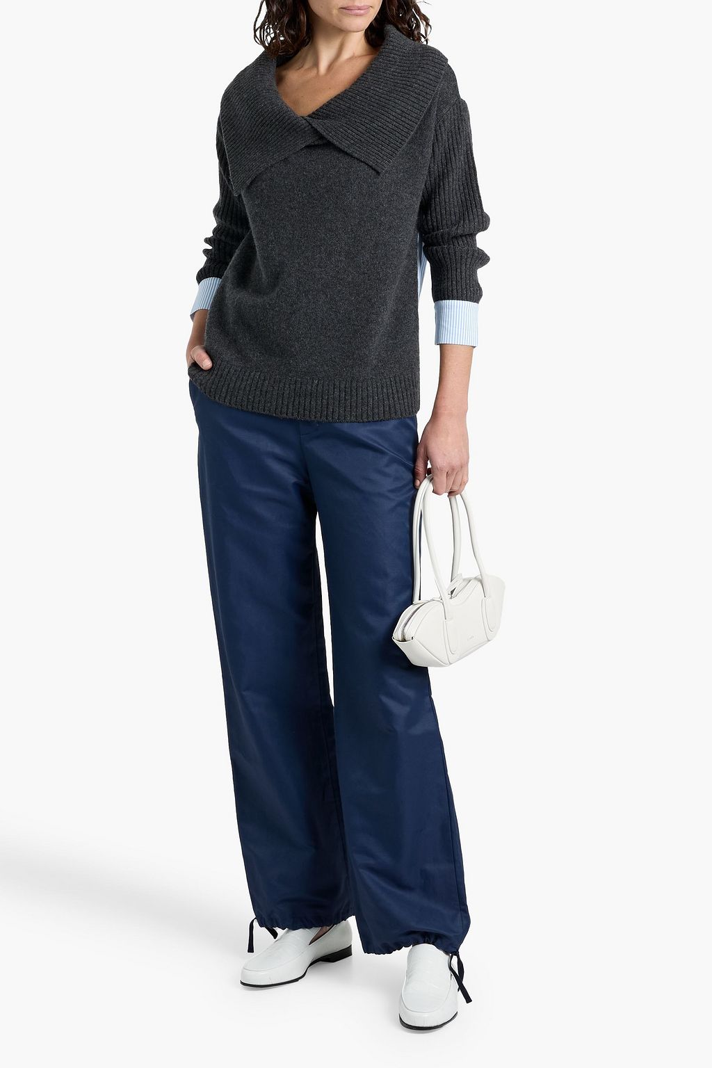 NAADAM Striped poplin-paneled wool and cashmere-blend sweater