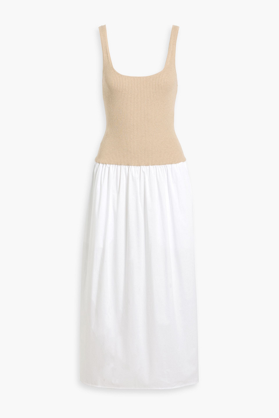 Naadam Ribbed-knit And Cotton-poplin Midi Dress In Brown