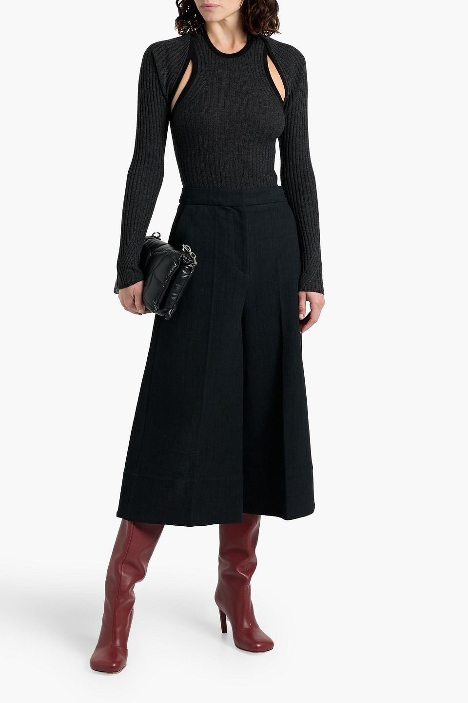 Naadam Cutout Ribbed Wool And Cashmere-blend Sweater In Gray