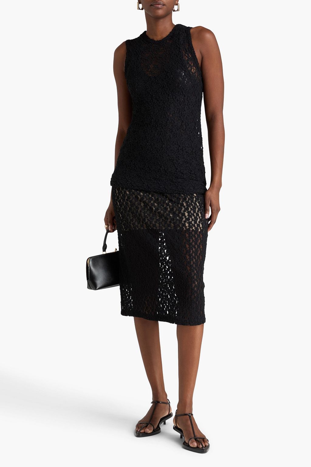 JIL SANDER Cotton-blend lace tank