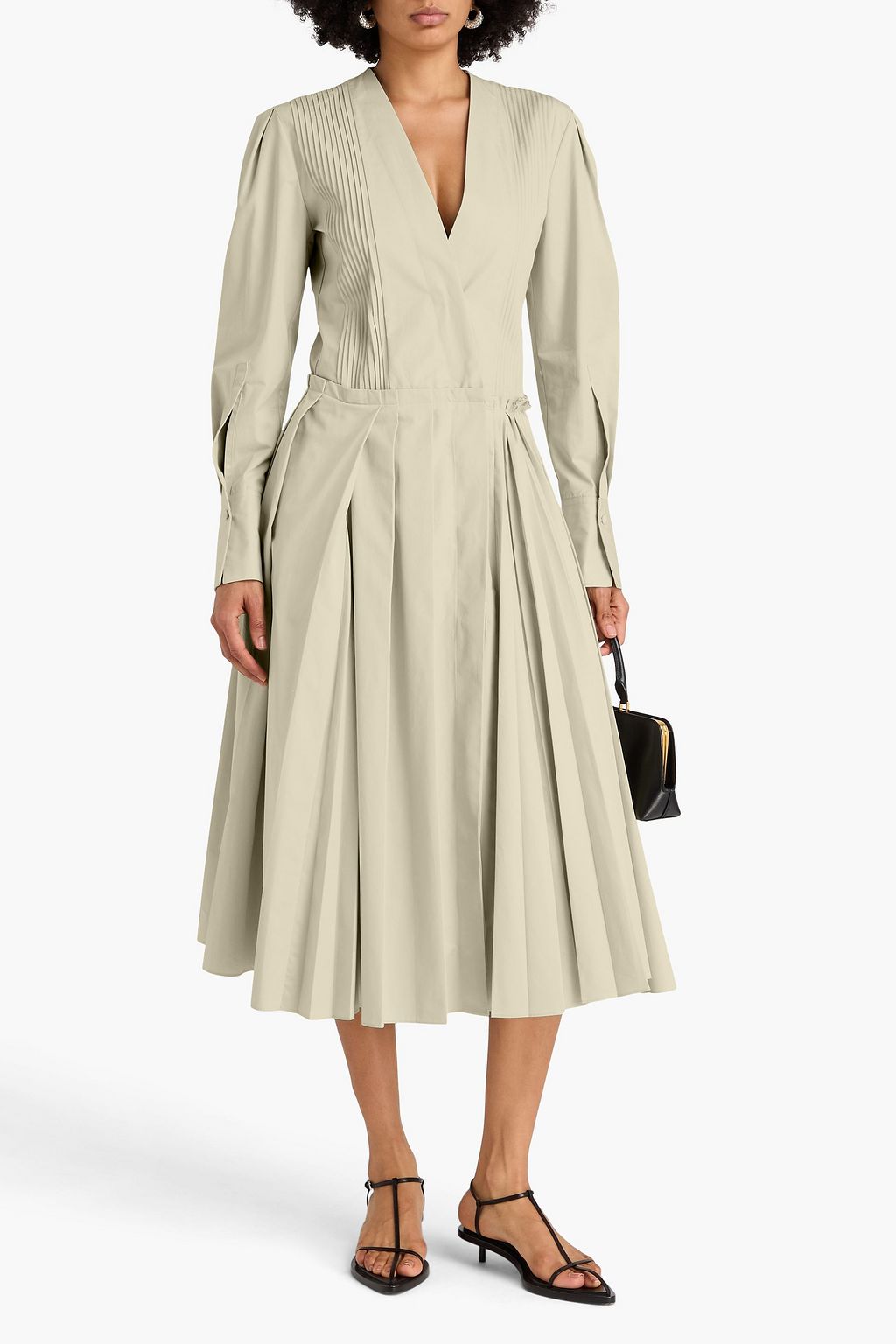 JIL SANDER Pintucked cotton-poplin midi dress