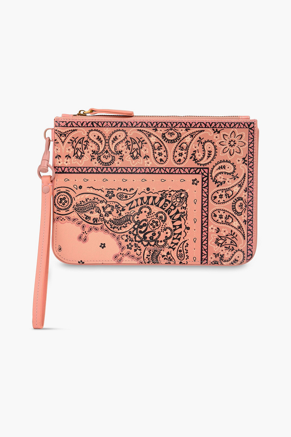 Zimmermann Paisley-print Pebbled-leather Pouch In Orange
