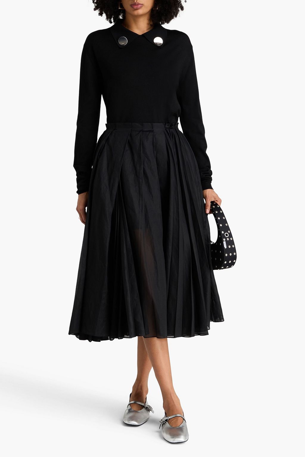 JIL SANDER Pleated cotton-organza midi skirt