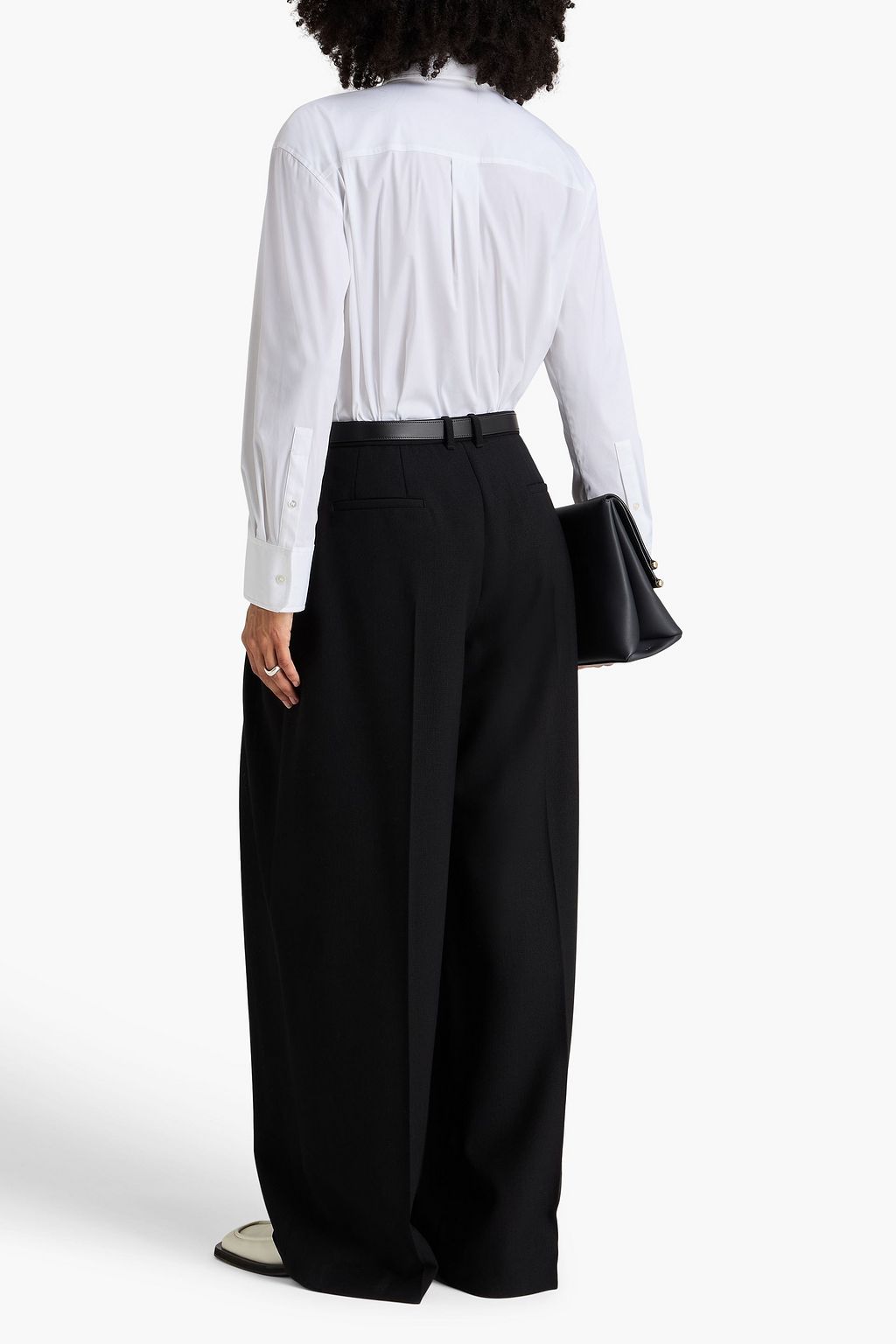 JIL SANDER Belted pleated wool-canvas wide-leg pants