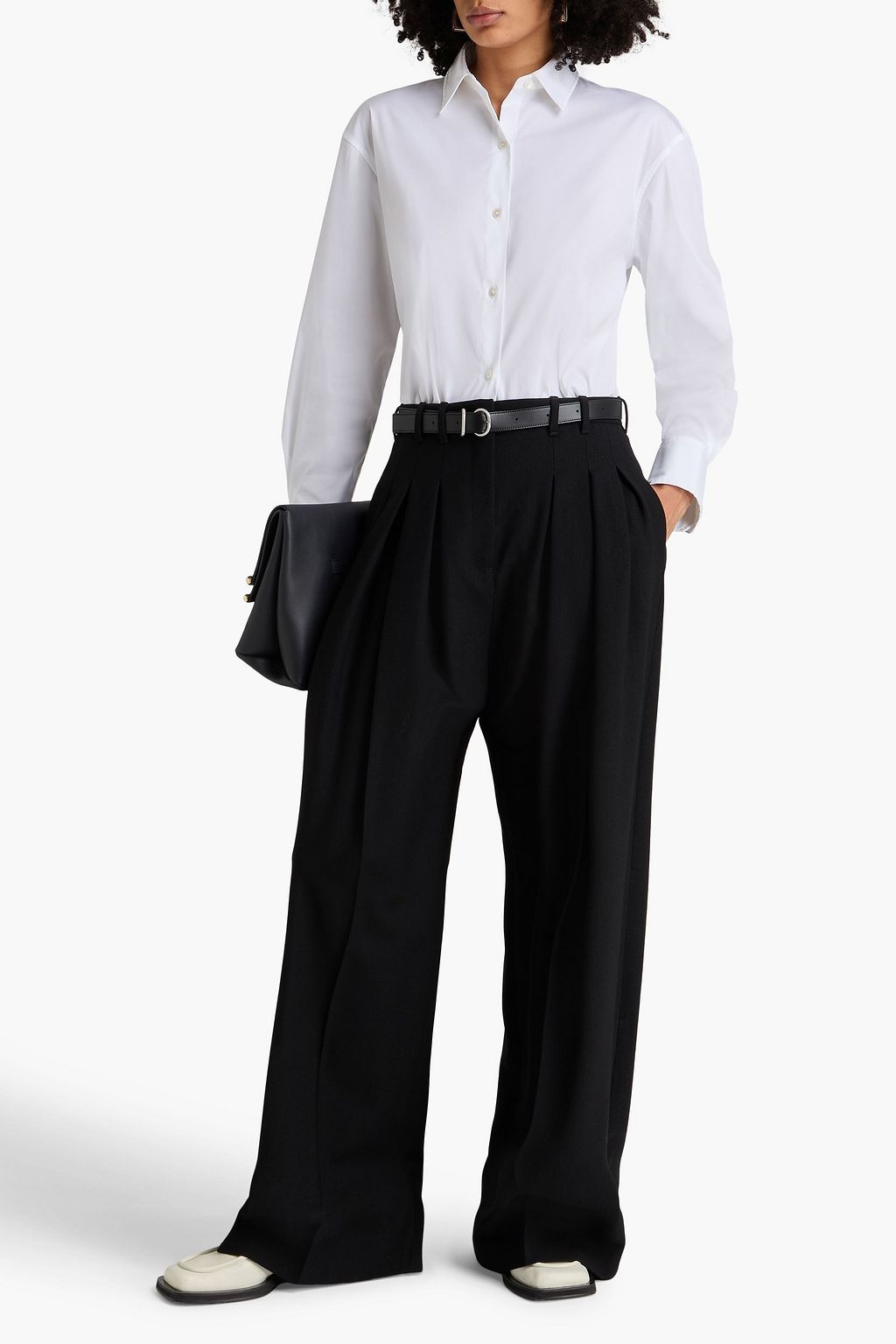 JIL SANDER Belted pleated wool-canvas wide-leg pants