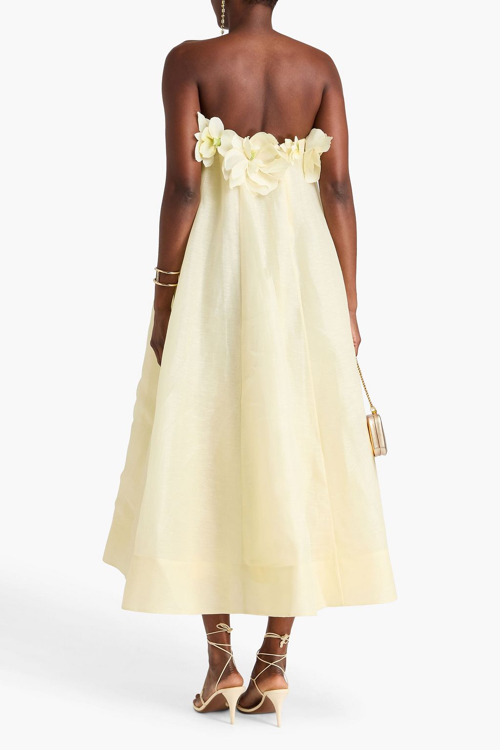 zimmermann postcard floral appliqued linen silk midi dress Zimmermann Postcard Floral-appliqued Linen-silk Midi Dress in White