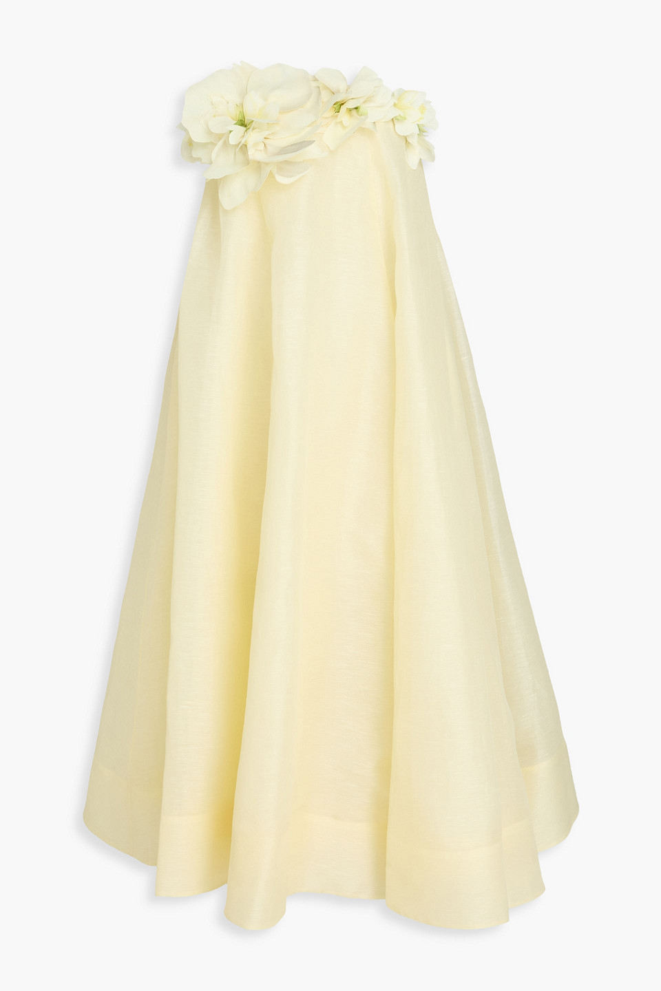 Zimmermann Strapless Floral-appliquéd Linen And Silk-blend Midi Dress In Yellow
