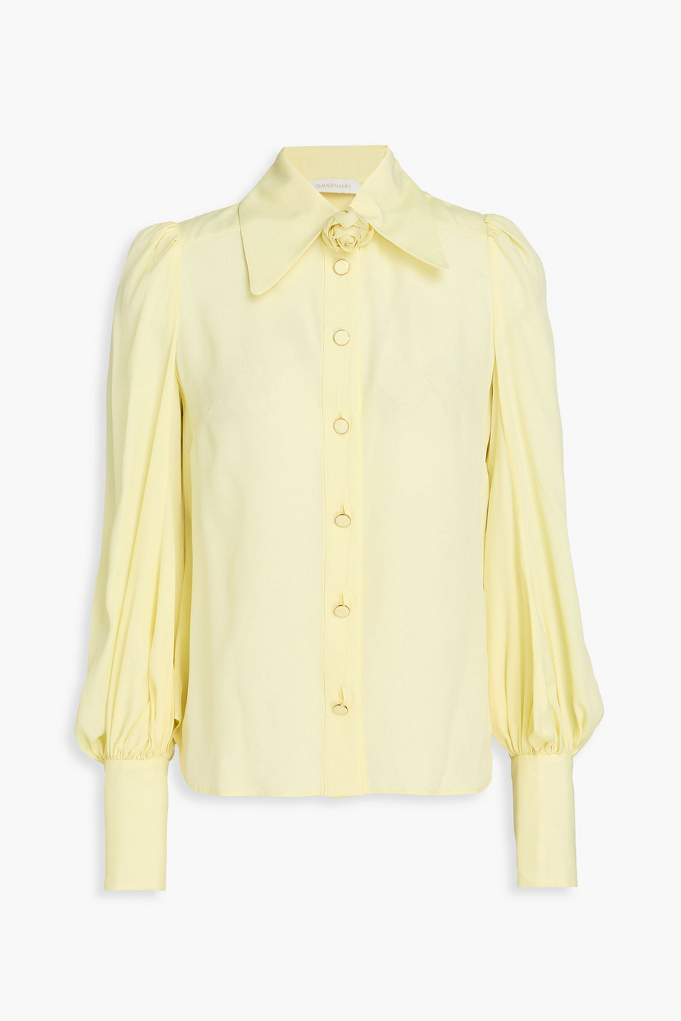 Zimmermann Floral-appliquéd Crepe De Chine Shirt In Yellow