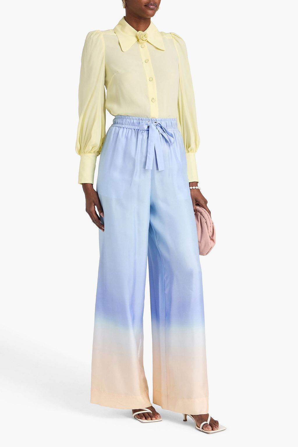 ZIMMERMANN Floral-appliquéd crepe de chine shirt