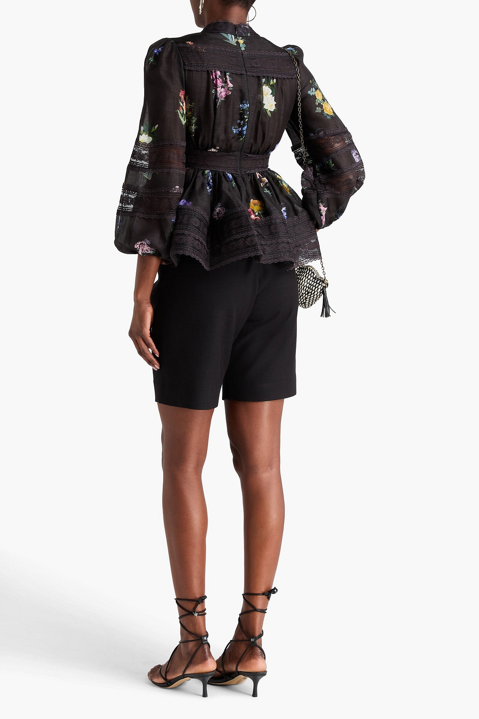 Zimmermann Floral-print Linen And Silk-blend Peplum Blouse In Black