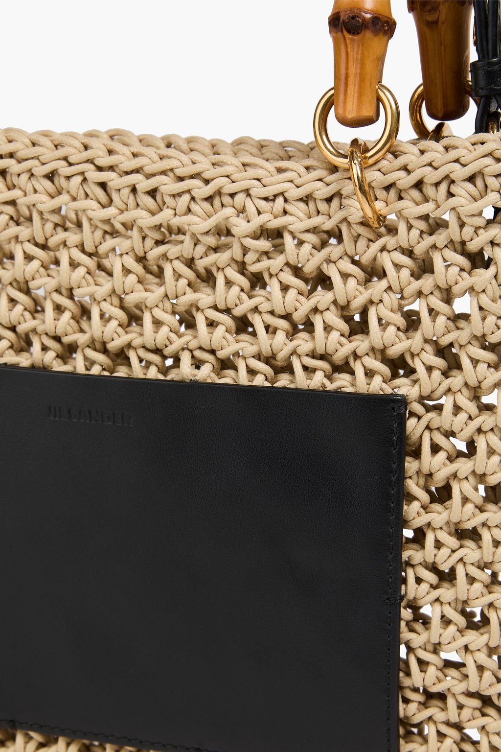 JIL SANDER Leather-trimmed crochet tote