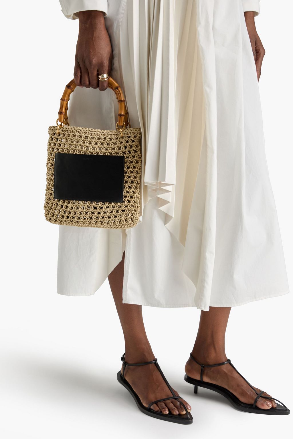 JIL SANDER Leather-trimmed crochet tote