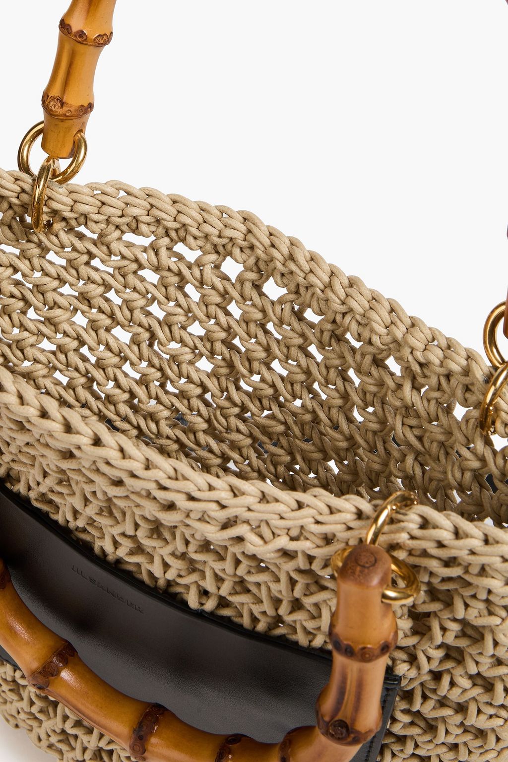 JIL SANDER Leather-trimmed crochet tote