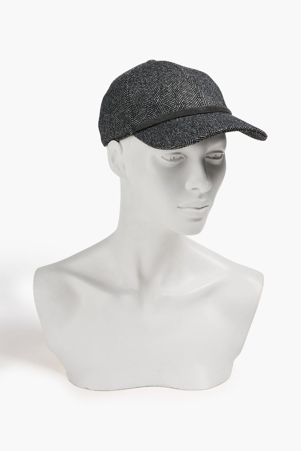 BRUNELLO CUCINELLI Bead-embellished herringbone wool-blend tweed baseball cap