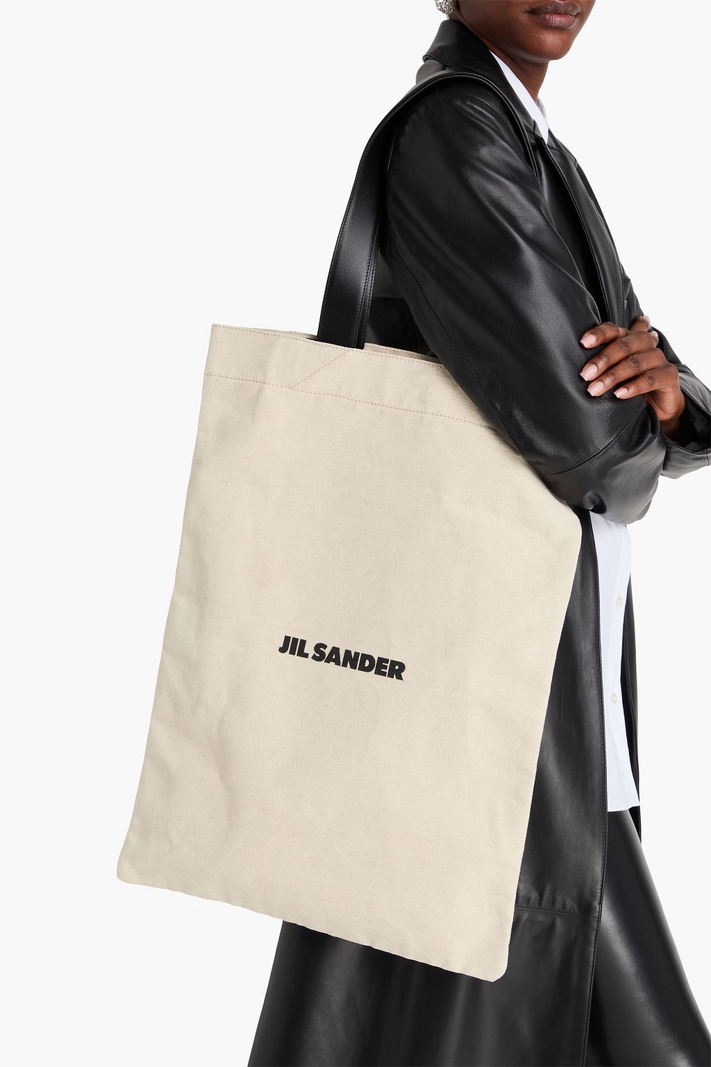 JIL SANDER حقيبة توت من الكنفا مزينة بطبعات