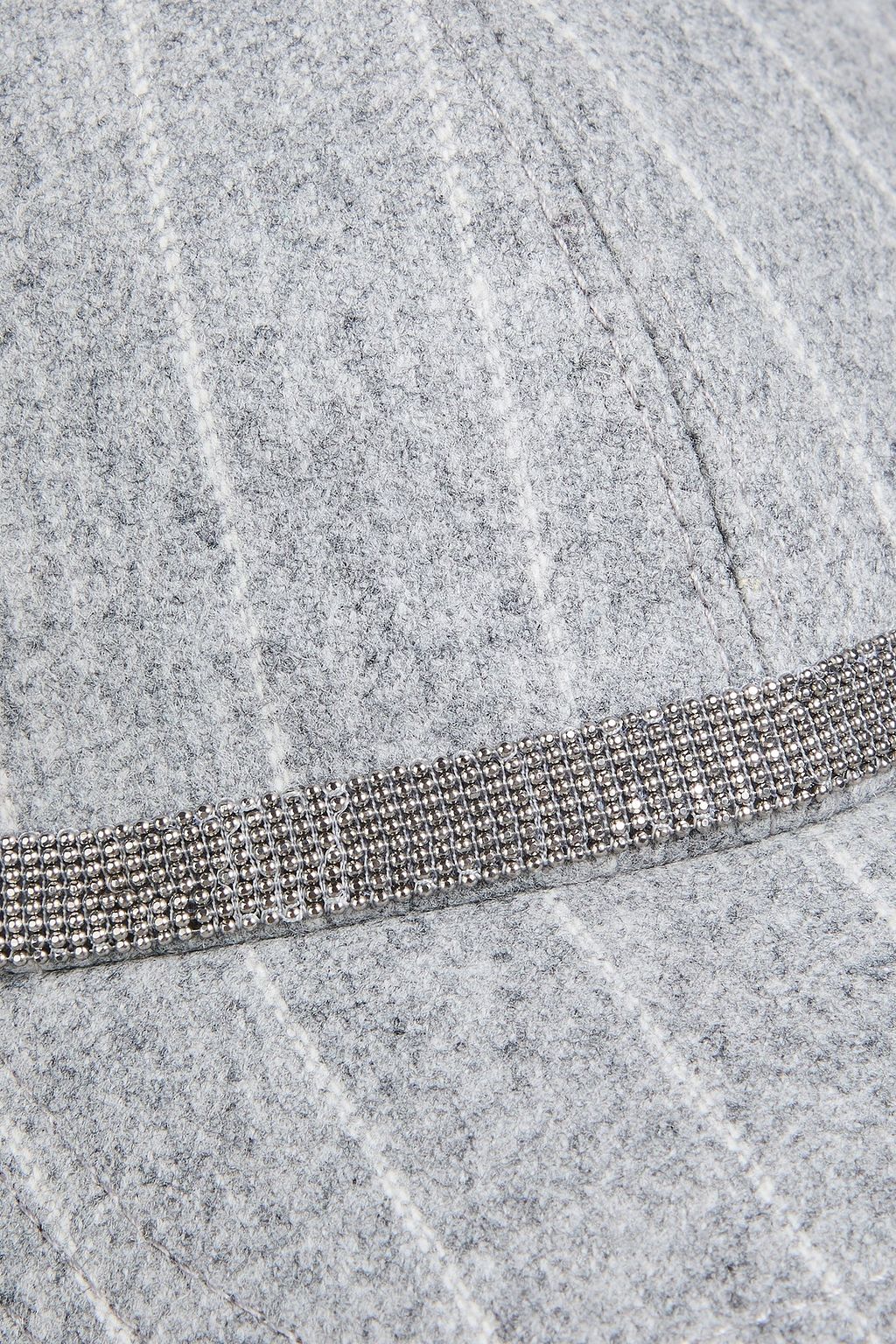 BRUNELLO CUCINELLI Bead-embellished pinstriped wool-felt baseball cap