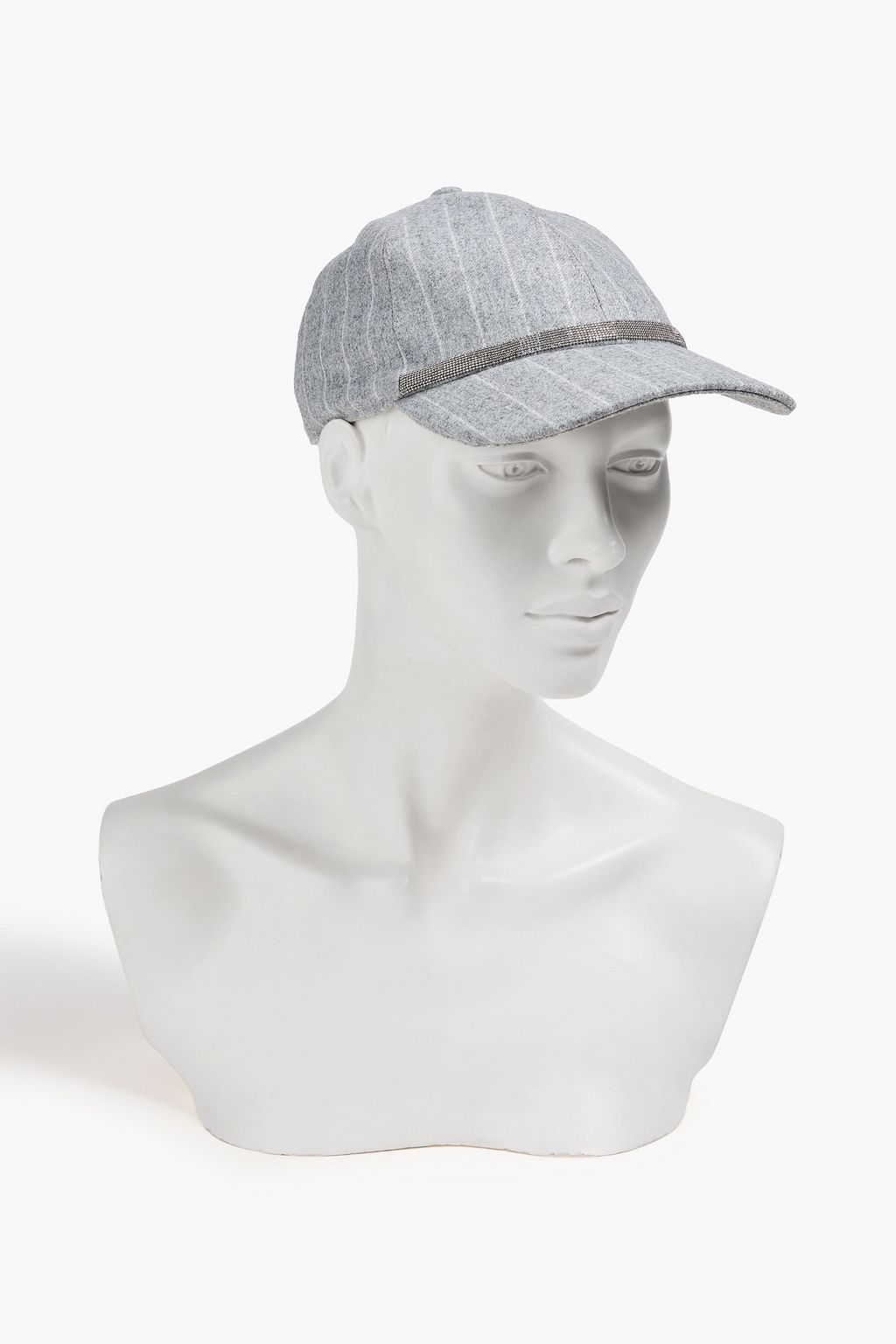 BRUNELLO CUCINELLI Bead-embellished pinstriped wool-felt baseball cap