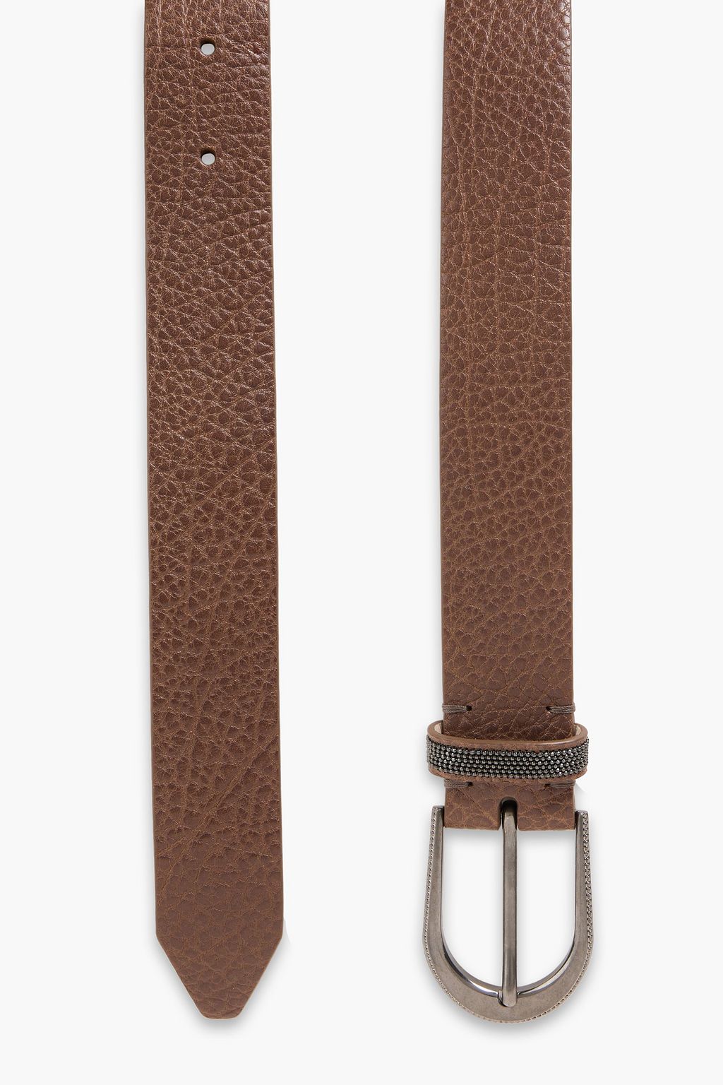 BRUNELLO CUCINELLI Bead-embellished pebbled-leather belt