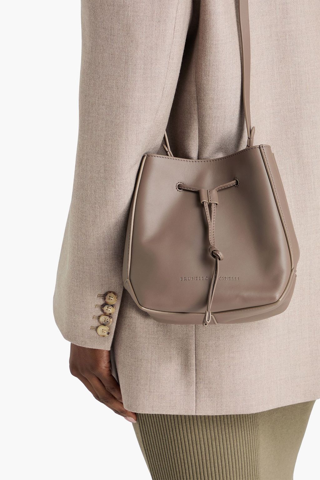 BRUNELLO CUCINELLI Bead-embellished leather bucket bag