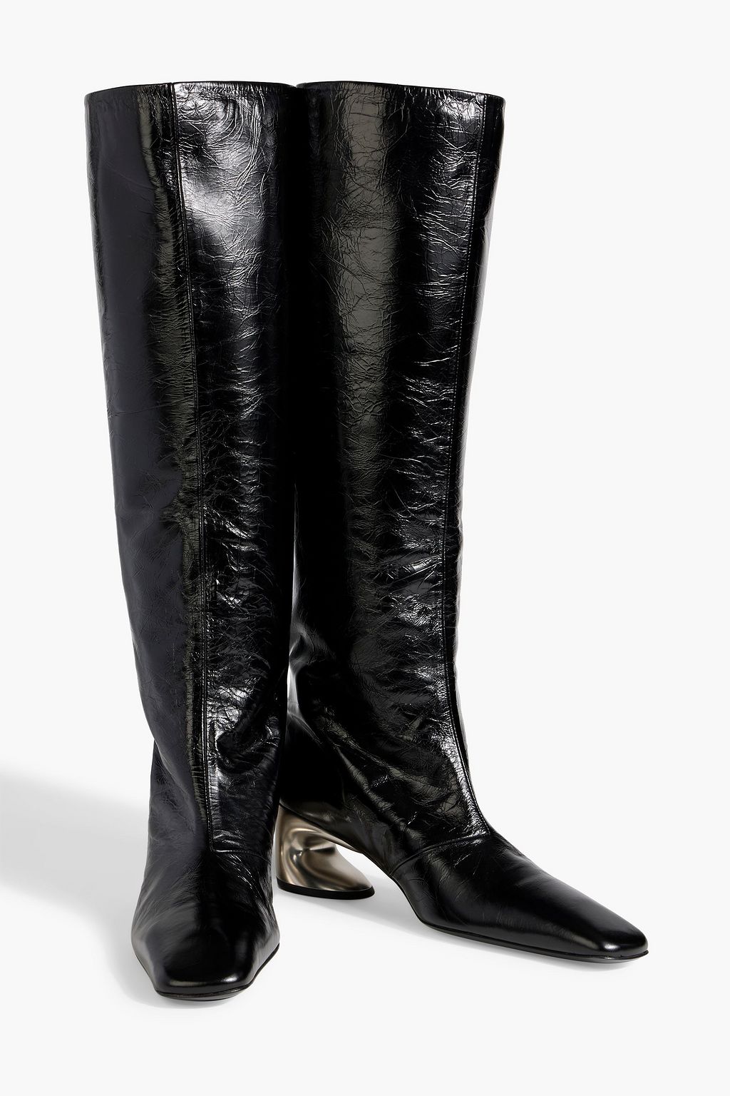 JIL SANDER Glossed textured-leather knee boots