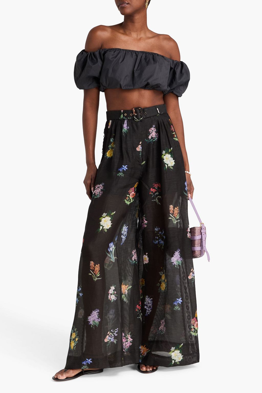 ZIMMERMANN Pleated floral-print linen and silk-blend wide-leg pants
