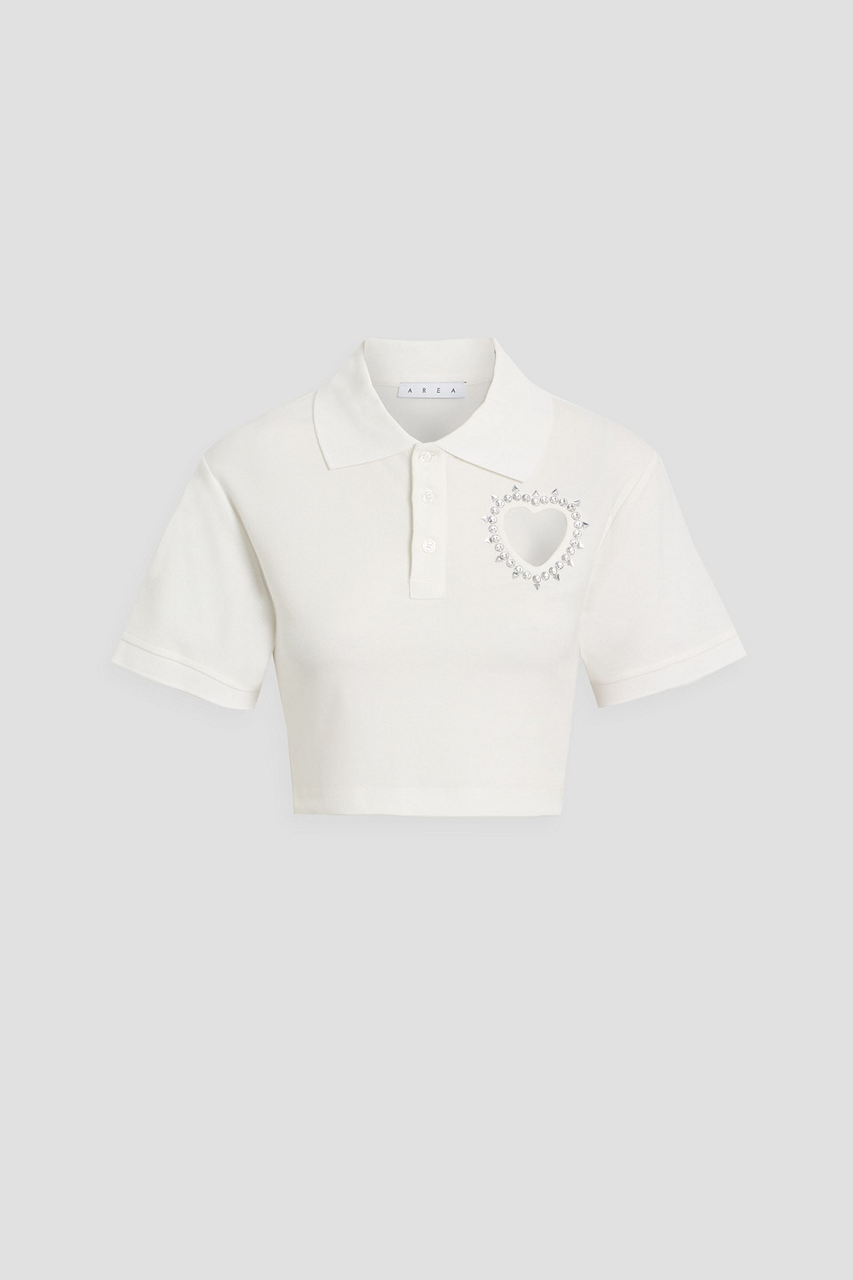 area - cropped embellished cotton-piqué polo shirt - white - l
